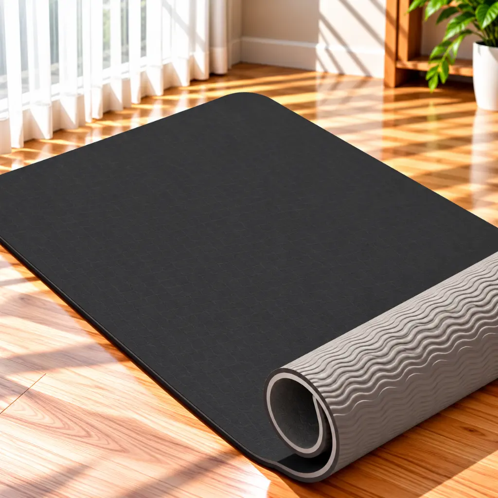 Textured Charcoal Yoga Mat in Sunlit Studio.webp