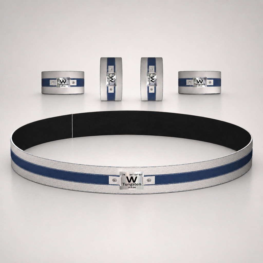 [ELB-FO-WHT-BLU-05] Formal Weight Bands F1: Full Body (White/Blue Stripe, 5-lb set: Wrists & Ankles @ ½-lb each, Waist @ 3-lb)